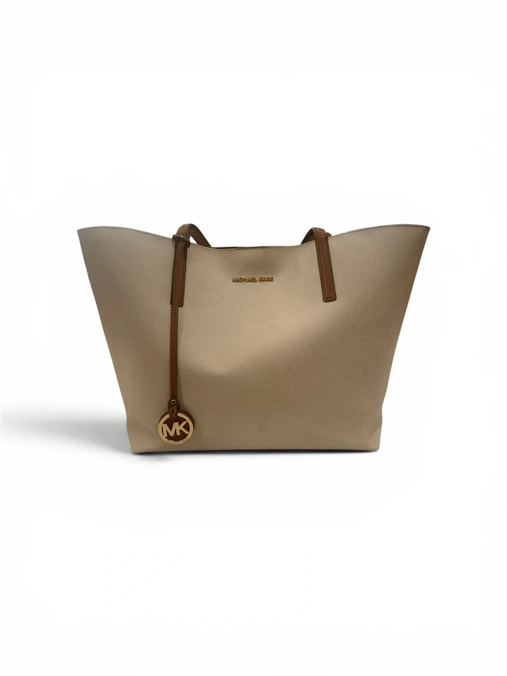Michael Kors Taupe Tote with Brown Trim and Gold MK Charm